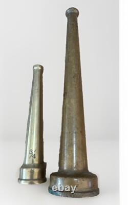 Lot Antique Brass 10 & 6 Long Fire Fighting Hose Nozzle Tip Firefighter Tool