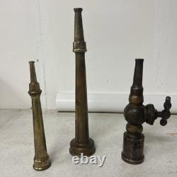 Lot Of 3 ANTIQUE Solid Brass Fire Nozzles Valves Steampunk Firefighter Waterhose