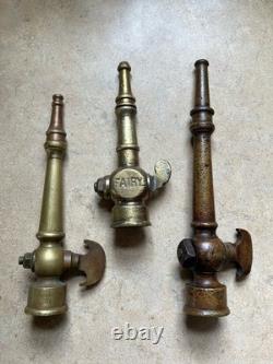 Lot Of (3) Vintage Antique Brass Bronze Fire Hose Nozzles