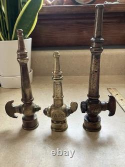 Lot Of (3) Vintage Antique Brass Bronze Fire Hose Nozzles