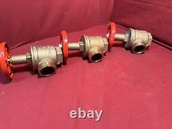 Lot of 3 Brass Fire Hose Fire Hydrant 1 1/2 Angle Valve #8