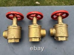 Lot of 3 Brass Fire Hose Fire Hydrant 1 1/2 Angle Valve #8