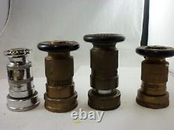 Lot of 4 brass and stainless steel fire hose nozzles