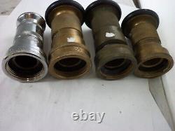 Lot of 4 brass and stainless steel fire hose nozzles