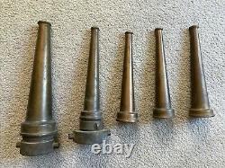 Lot of Five Antique Fire Hose Nozzles, Solid Brass, 3 sizes Vintage