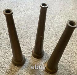 Lot of Five Antique Fire Hose Nozzles, Solid Brass, 3 sizes Vintage