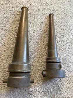 Lot of Five Antique Fire Hose Nozzles, Solid Brass, 3 sizes Vintage