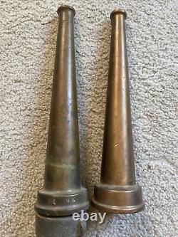 Lot of Five Antique Fire Hose Nozzles, Solid Brass, 3 sizes Vintage