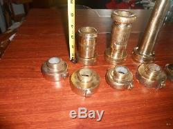 Lot of Vintage Brass Fire Nozzles (3) and Connectors (6) Acron Powhantan