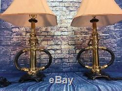 Matching Pair Of Vintage 2 1/2 Inch Brass Fire Nozzle Lamps