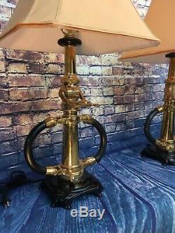 Matching Pair Of Vintage 2 1/2 Inch Brass Fire Nozzle Lamps