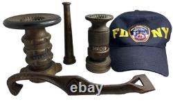 New York City Firefighting Lot Elkhart Brass Nozzles, Hydrant Wrench FDNY Hat