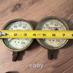 Pair Vintage Hodgman Fire Sprinkler Air Pressure Gauges Marsh 250 PSI Brass