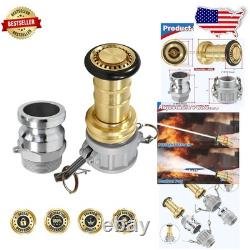 Professional 2 Brass Fire Nozzle, 2 Camlock, Adjustable Fog/Jet Spray