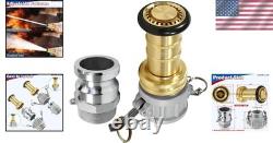 Professional 2 Brass Fire Nozzle, 2 Camlock, Adjustable Fog/Jet Spray