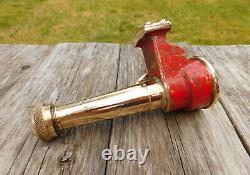 RARE ANTIQUE 1900's FIRE HOSE NOZZLE 1-1/2NPT RED BRASS