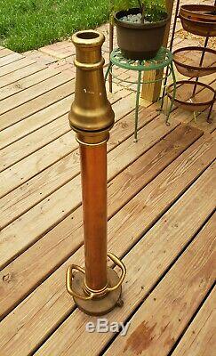 RARE Beautiful ANTIQUE BRASS FIRE HOSE NOZZLE G. S. WOOD CHICAGO & Fitting