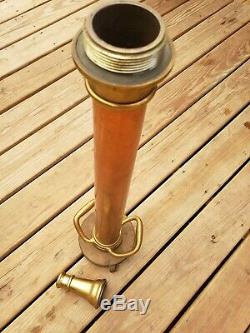 RARE Beautiful ANTIQUE BRASS FIRE HOSE NOZZLE G. S. WOOD CHICAGO & Fitting