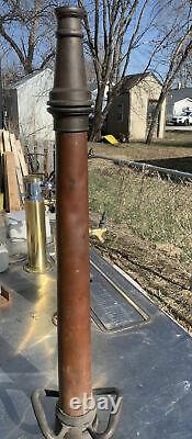 RARE Boston Woven Hose & Rubber Nozzle BRASS COPPER FIRE HOSE 30