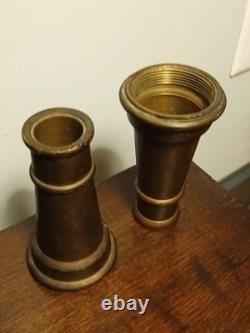 RARE PAIR Antique Solid Brass 5 Firehose Nozzles