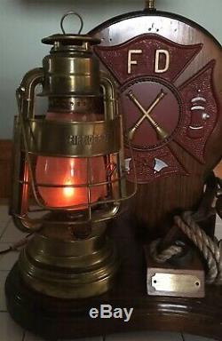 RARE VINTAGE Custom Fire Department Shade Lamp Americana Lantern Nozzle Plaque