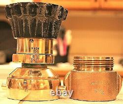RARE Vintage 9 Tall 2-Piece Powhatan B&I Works Brass Lever Fire Fighting Nozzle