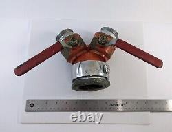 RARE Vintage Brass Fire Hose Hydrant Adapter Ball Valve Splitter