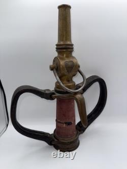 Rare Antique Fire Hose Nozzle Elkhart Brass MFG Company Embossed Elk Heart c1917