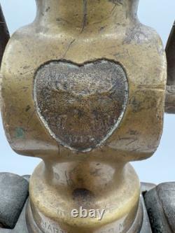 Rare Antique Fire Hose Nozzle Elkhart Brass MFG Company Embossed Elk Heart c1917
