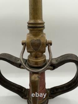 Rare Antique Fire Hose Nozzle Elkhart Brass MFG Company Embossed Elk Heart c1917
