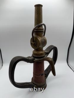 Rare Antique Fire Hose Nozzle Elkhart Brass MFG Company Embossed Elk Heart c1917