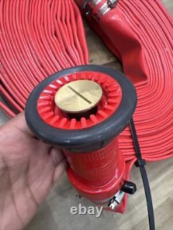 Red Rubber Fire Hose With Couplers & Spray Nozzle