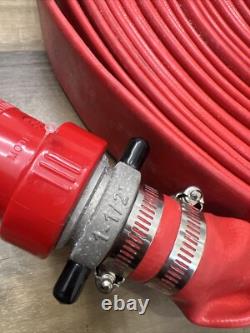 Red Rubber Fire Hose With Couplers & Spray Nozzle