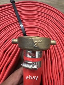 Red Rubber Fire Hose With Couplers & Spray Nozzle