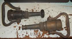 Set Of 2 Elkhart Brass Mfg Cheif Fire Hose Nozzle With Handle Antique (842)