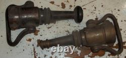 Set Of 2 Elkhart Brass Mfg Cheif Fire Hose Nozzle With Handle Antique (842)