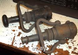 Set Of 2 Elkhart Brass Mfg Cheif Fire Hose Nozzle With Handle Antique (842)
