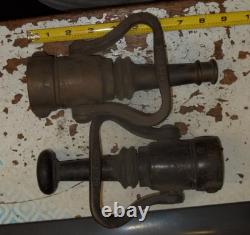 Set Of 2 Elkhart Brass Mfg Cheif Fire Hose Nozzle With Handle Antique (842)
