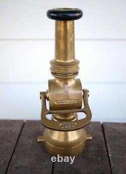 Solid Brass Fire hose Nozzle Made by POWHATAN Opens & Closes Great Showpiece
