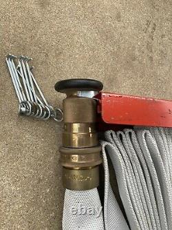 Standard Fire Hose Co. Hose/Brass Nozzle/Pin Rack Complete Used Look