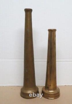 TWO Vintage large Brass Fire Hose Two Part Nozzle 15-1/4, 12 1/8 TALL