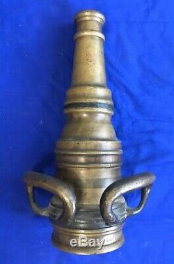 Unusual Vintage Heavy Brass Double Handle Nozzle by FABRIC FIRE HOSE COMPANY