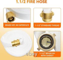 Upgraded Fire Hose 100 FT X 1-1/2 ID, M × F NST/NH Brass Couplings, Fire Hydran