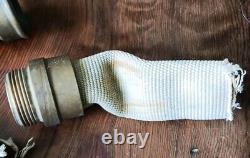 VINTAGE 10 Inch BRASS FIRE HOSE NOZZLE & COUPLERS 2 HOSE THREADED ENDS