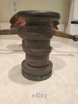 VINTAGE BRASS 2 WAY FIRE HOSE GATED with 2 Nozzles