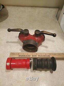VINTAGE BRASS 2 WAY FIRE HOSE GATED with 2 Nozzles