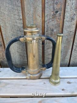 VINTAGE LARGE Brass Fire Rescue Nozzle AKRON MFG CANADA LTD Measures 21