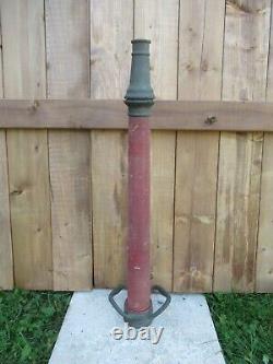 VINTAGE Old Red Brass Fire Hose Nozzle Spout UNDERWRITER 30 1/2