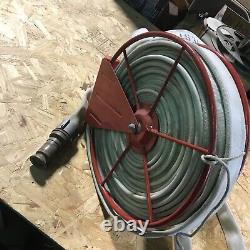VINTAGE WALL MOUNT FIRE HOSE REEL 18 With Brass nozzle? And Hose