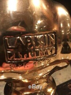 VIntage 1932 Brass Larkin 2 1/2 Fire Nozzle With Leather Handles